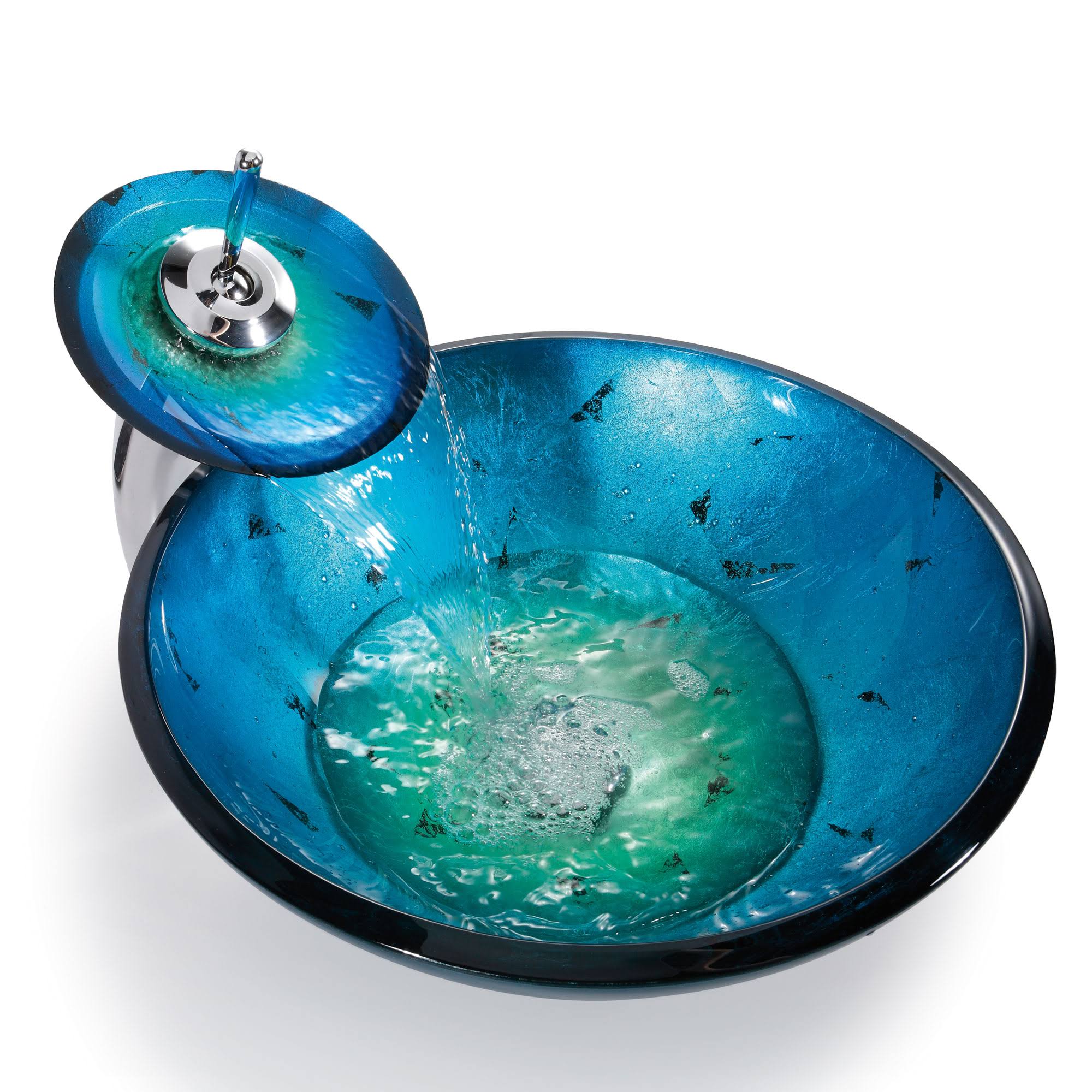 Kraus GV-204 Irruption Blue Glass Vessel Sink, Satin Nickel