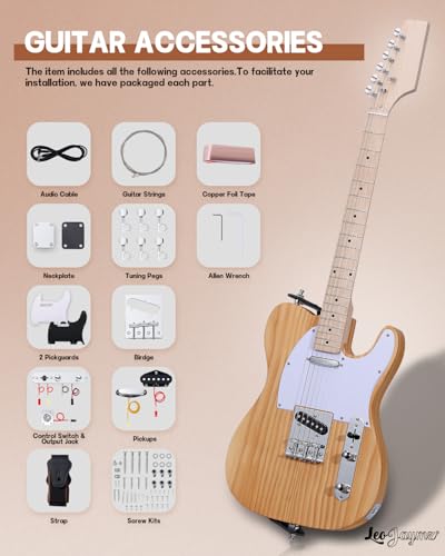Leo Jaymz DIY Single Cut Electric Guitar Kits with Mahogany Body and Neck - Rosewood Fingerboard and All Components Included (LP Hollow)