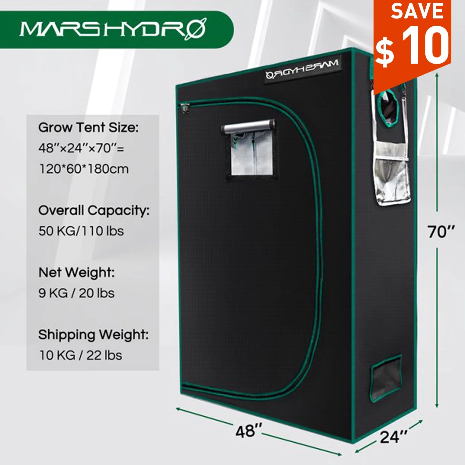 48''x24''x70'' Indoor Grow Tent Plant Growing Room Hut Box Cabinet Hydroponic 100% Reflective Mylar Non Toxic For Indoor Planting Seed Starting Germination Horticulture Greenhouse Garden Mars Hydro