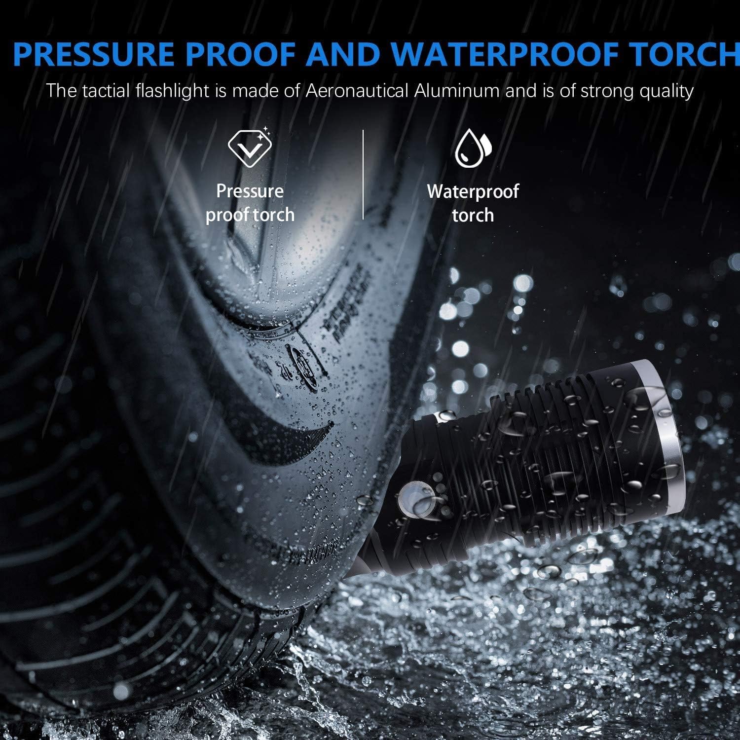 Led Flashlight, 100000 Lumen Super Bright Tactical Flashlights High Lumens with Battery & USB Cable, 3 Modes, Zoomable, Waterproof, Rechargeable Handheld Flashlight for Camping Emergencies