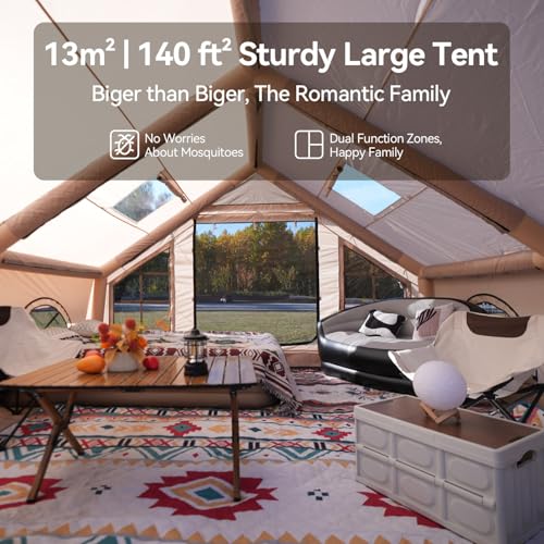 Inflatable Camping Tent with Pump,4-6 Person Waterproof Blow Up Air Tent for Camping Hiking,Easy to Set Up 4-Season Inflatable House Tent with Oversized Canopy.