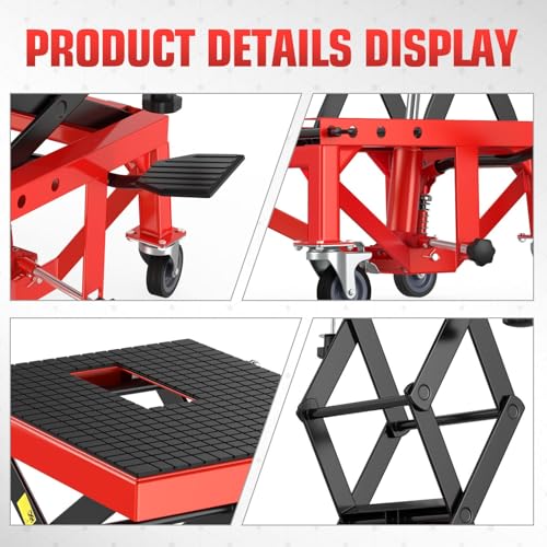 DNA MOTORING Motorcycle Lift Table 1000lbs Capacity Motorcycle Support Stand L 86.2in x W 22in Motorcycle Lift Jack Lifting Range 7.2-30.3in Black TOOLS-00780