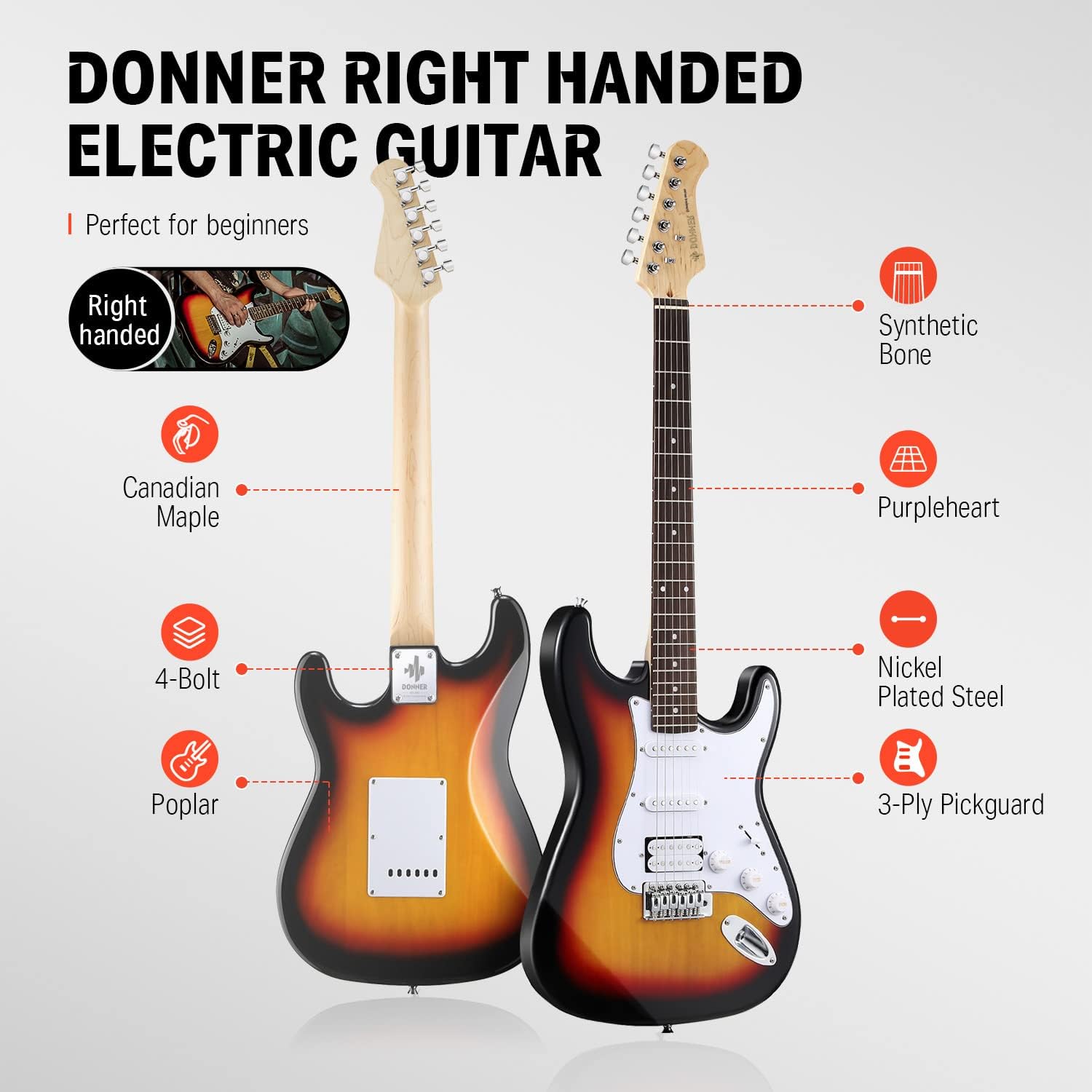 Donner DST-100S 39 Inch Full Size Electric Guitar Kit with Guitar Audio Interface