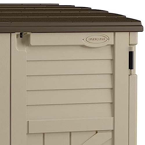Suncast Horizontal Shed, Compact Outdoor Storage System, 34 Cu. Ft. Capacity, Sand & Slate - Lockable Multi-Wall Resin Organizer for Garbage Cans, Garden Tools, Bins, Bikes and Yard Equipment