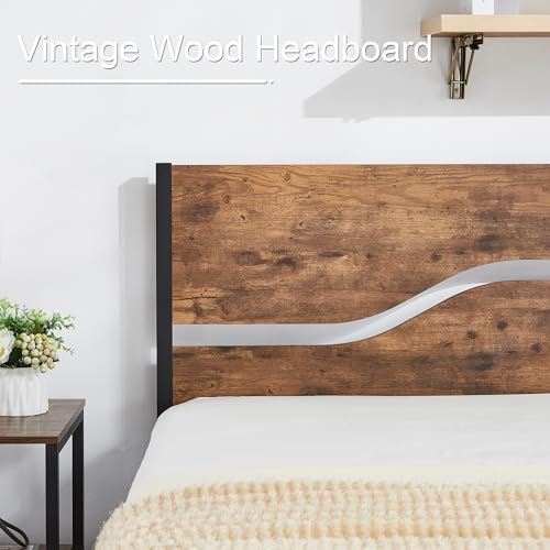 VECELO 2 Set Twin Bed Frame with Wood Storage Headboard & Footboard, Heavy Duty Metal Platform, Large Under Bed Storage, Noise-Free, No Box Spring Needed, Easy Assembly, Rustic Brown