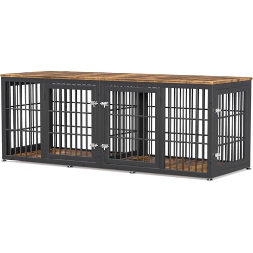 48 Inch Heavy Duty Dog Crate Furniture for Large Dogs, Decorative Pet House End Table, Extra Large Wooden Cage Kennel Furniture Indoor, Natural and White