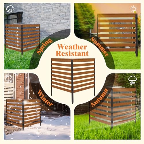 Outdoor Privacy Screen with Heavy Duty Stakes, Weather Resistance Poly Lumber Air Conditioner Fence, 51''H x 39''W No Dig Kit Pool Equipment Enclosure, Trash Enclosure, Black, 2-Panels