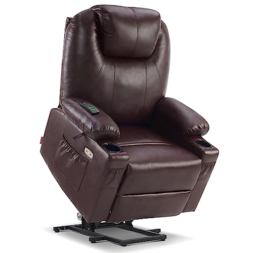 MCombo Power Lift Recliner Chair for Elderly, Lift Chair with Heat and Massage, FSC Certified, USB Ports, Cup Holders, Faux Leather 7040 (Black, Medium)