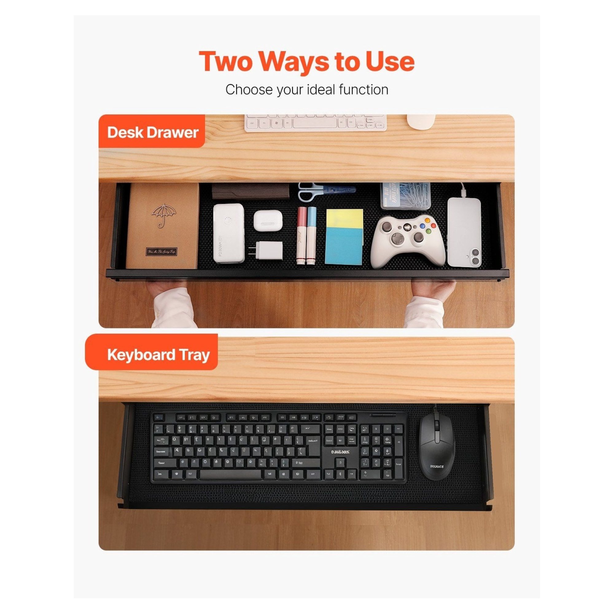 Under Desk Drawer Organizer 33 inch, Slide-out Storage Tray for Home Office, Keyboard Tray, Steel Construction, Space Saver
