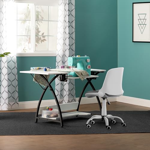 Sew Ready Comet Plus Hobby Storage Drawer + Shelves Sewing Table, 56.75" W x 23.5" D x 30" H, Black/White