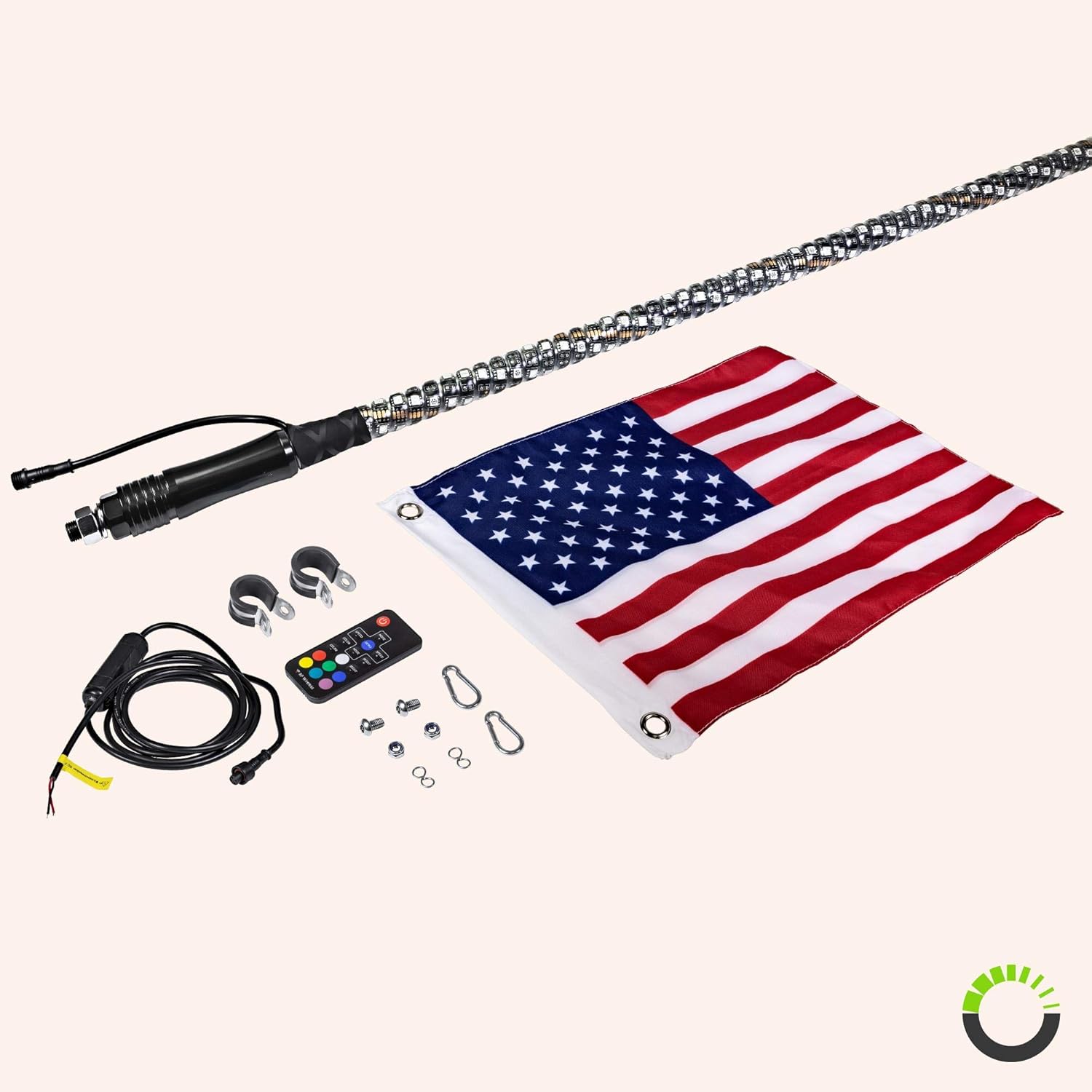 2pc 3ft Spiral LED Whip Lights for UTV ATV [21 Modes] [20 Colors] [RF Wireless Remote] [Weatherproof] [USA Flag] LED Lighted Whips Antenna for RZR Can-Am Polaris UTV ATV Accessories