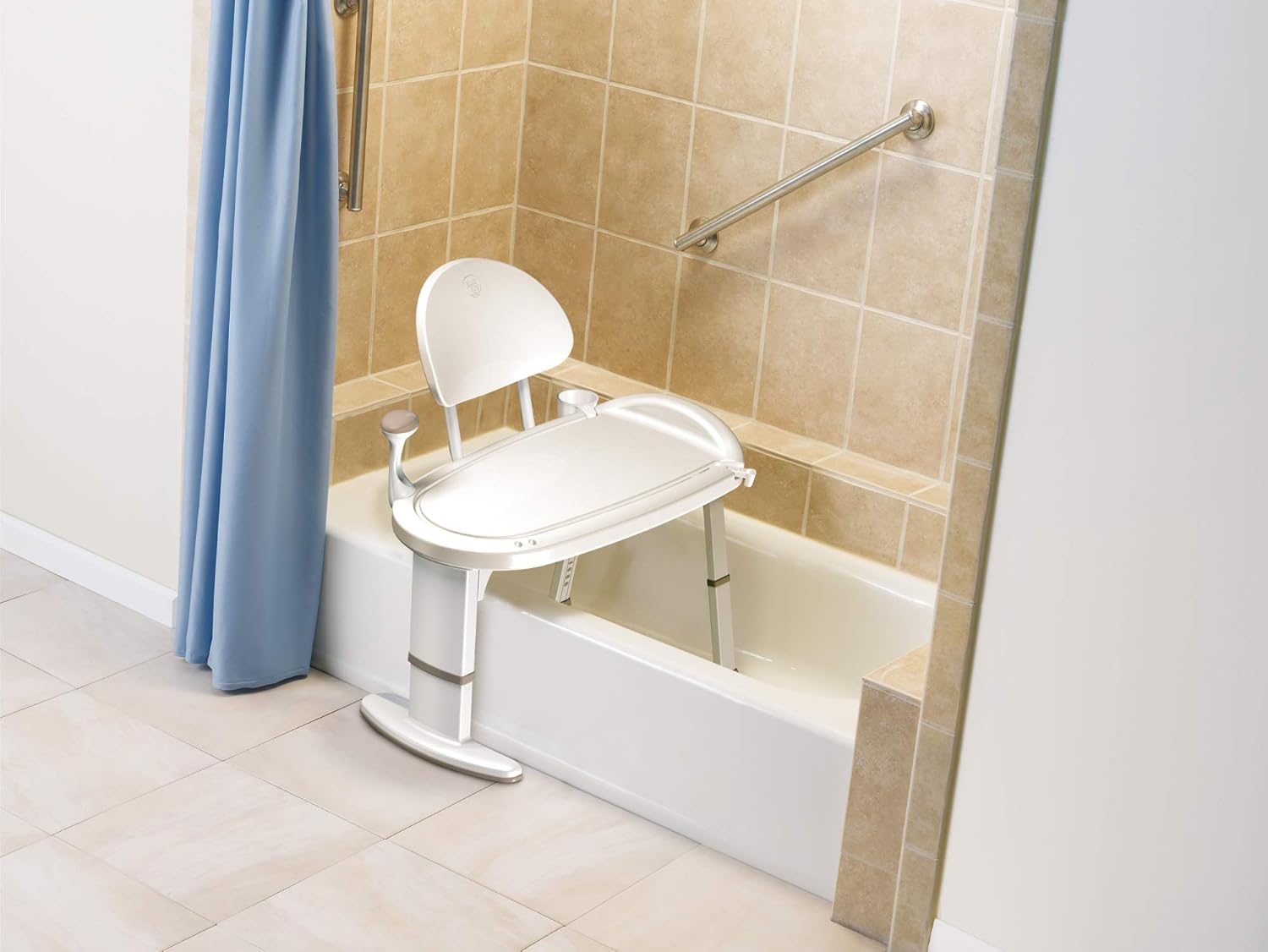 Moen DN7105 Home Care 33-Inch W x 18-Inch D Adjustable Height Non Slip Bath Safety Transfer Bench, Glacier White
