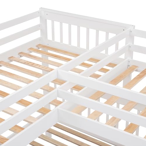 Harper & Bright Designs L-Shape Triple Bunk Beds with Stairs, Desk,Wardrobe, Wood Twin-Over-Full Bunk Bed with Storage, Shelves and Drawers, 3 Beds Bunk Bed with Staircase for Kids Teens, Espresso