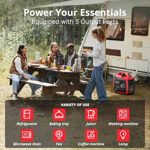 2500-Watt Gas Powered Portable Inverter Generator, CO Sensor, Super Quiet for Home Backup, Emergency, Camping, EPA Compliant 2025 Version