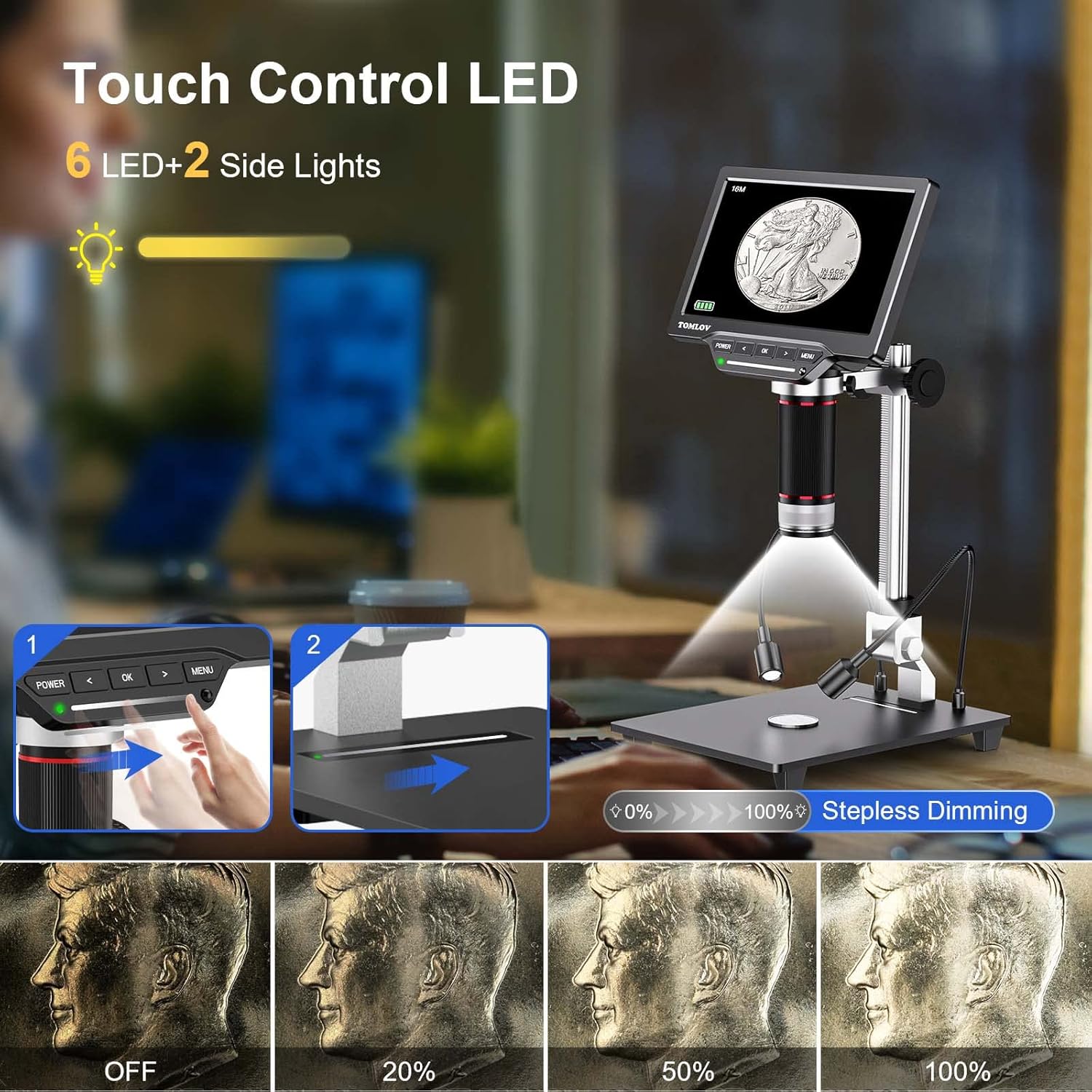 TOMLOV DM10 8.5'' Digital Microscope 50X-1300X Soldering Microscope, UHD Video Microscope with 12MP Ultra-Precise Camera Sensor for Adults, SD Card Include