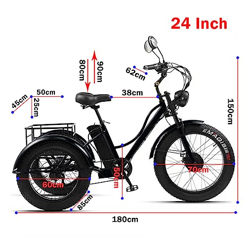 Electric Trike Adults, 380lbs, 24-20" Fat Tire 3 Wheel Electric Bicycle, 750W 48V 15Ah Removable Battery, Electric Tricycle 350lbs for Seniors