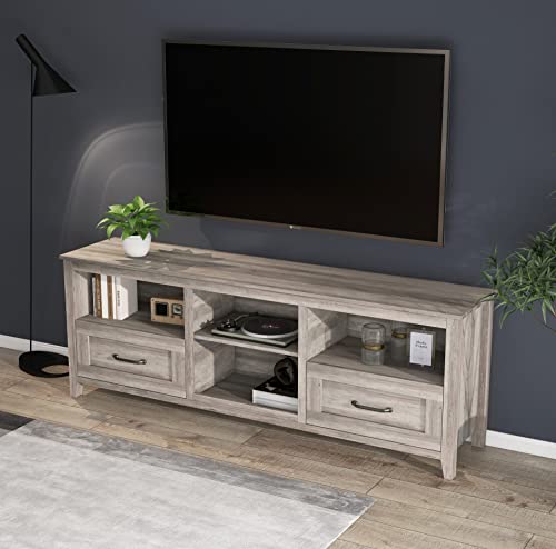 70" Farmhouse Style TV Stand with 2 Drawers and 4 Large Storage Compartments Wood Media Console Table Storage Cabinet for Bedroom, Living Room or Game Room (Old Pine)