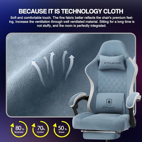 GTPLAYER Gaming Chair, Computer Office Chair with Pocket Spring Cushion, Linkage Armrests and Footrest, High Back Ergonomic Computer Chair with Lumbar Support Task Chair with Footrest