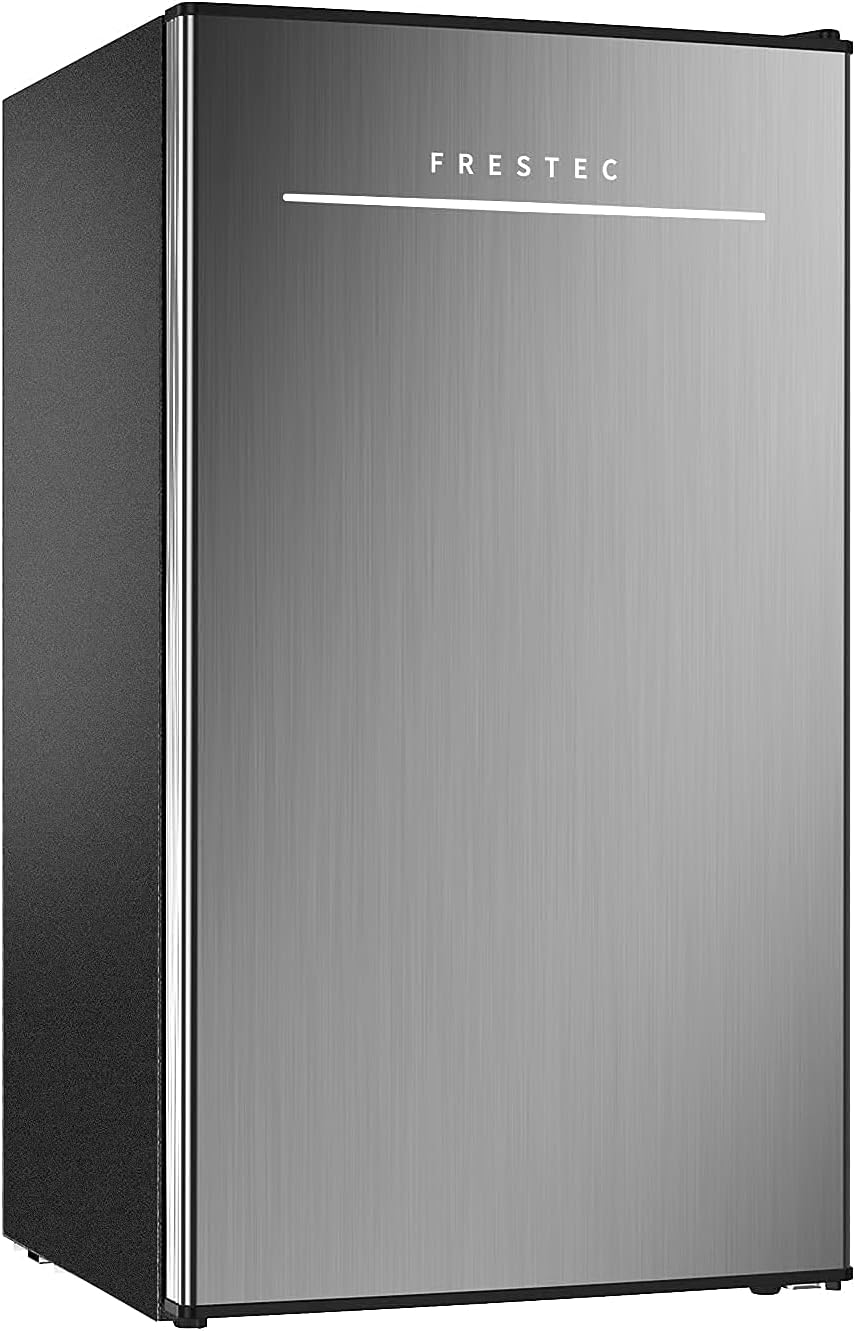 3.2 Cu.Ft Mini Fridge with Freezer, Single Door Small Refrigerator, 6 Settings Mechanical Thermostat, One-Touch Defrosting System, Energy Saving, Dorm Refrigerator Ideal for Office, Bedroom, Stainless Look