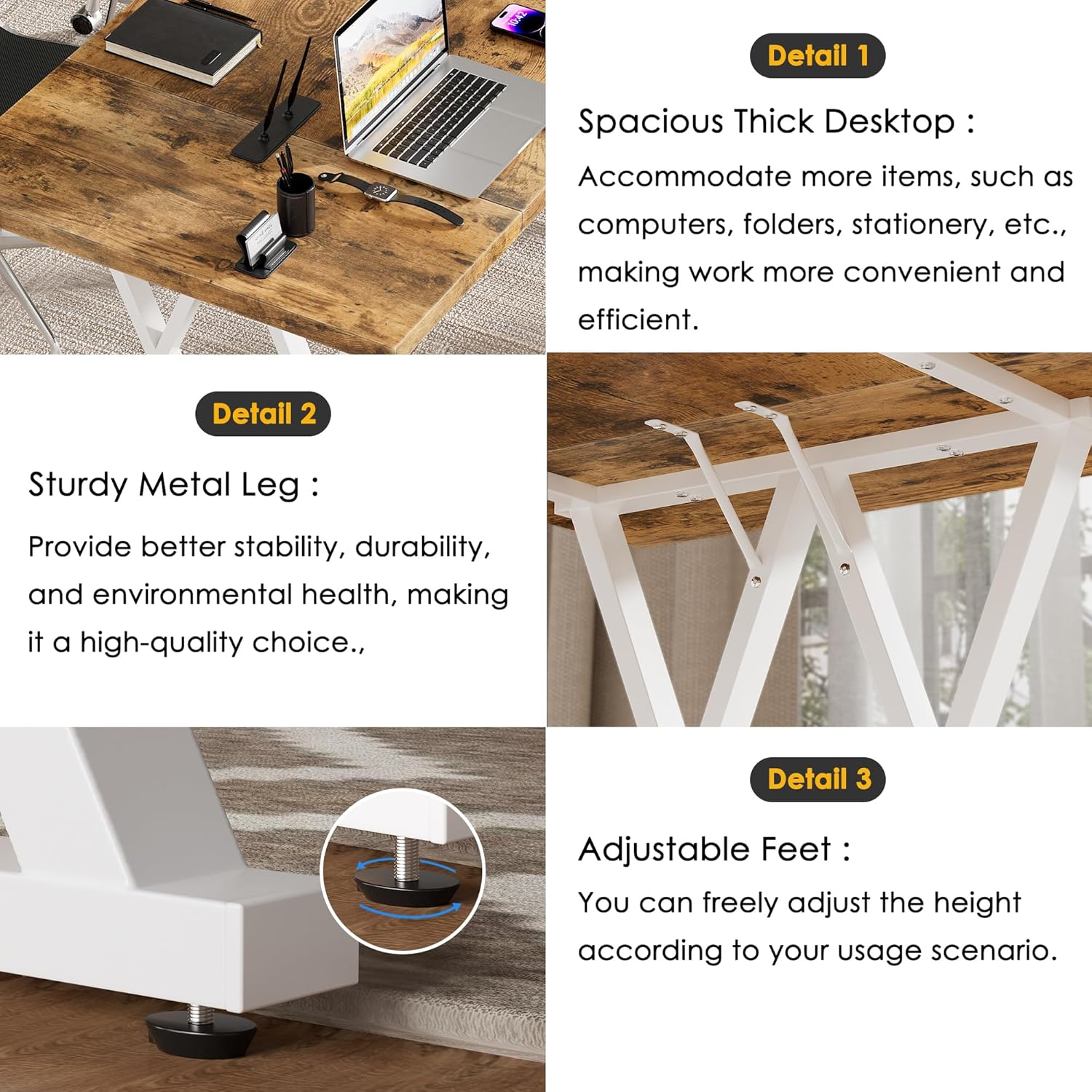 70.8 Inches Home Office Computer Desk, Large Executive Desk with X Shaped Metal Legs & Adjustable Feet, Modern Simple Style Workstation Laptop Desk Study Writing Table, Office Furniture