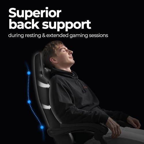N-GEN Video Gaming Chair with Footrest High Back Ergonomic Comfortable Office Computer Desk with Lumbar Support Height Adjustable with PU Leather Recliner for Adults Women Men (Black)