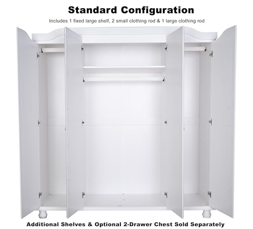 Palace Imports 100% Solid Wood Kyle 4-Door Wardrobe Armoire Closet with Mirrored Doors, Mocha, 72.25" w x 76.5" h x 22.25" d, Renewable Eco-Friendly Wood, Made in Brazil