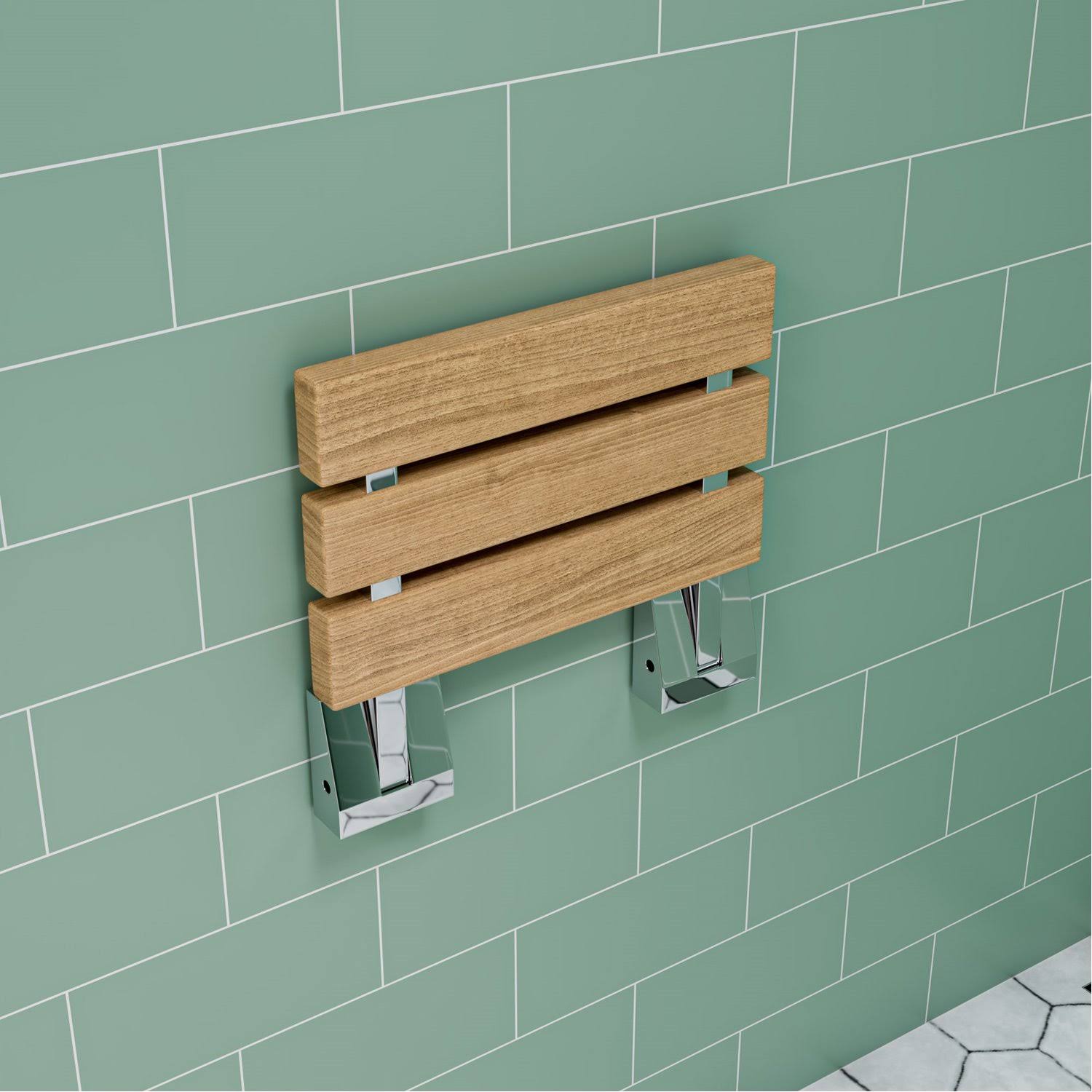 Alfi Brand ABS16S-BN Brushed Nickel 16x22 Folding Teak Wood Shower Seat Bench