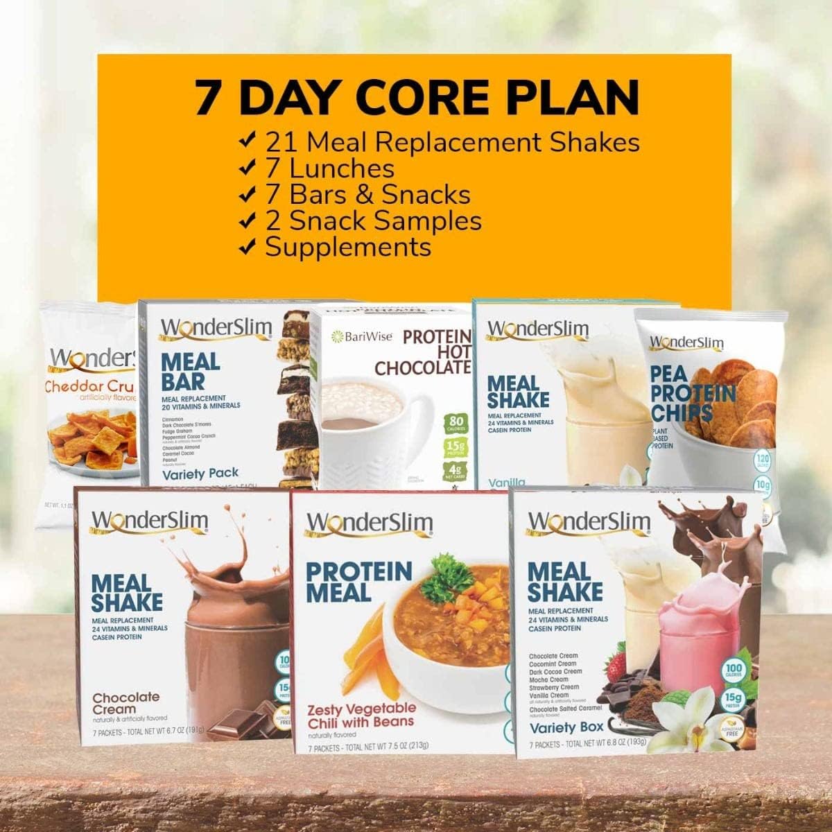 WonderSlim Core 1 Week Diet Kit 35 Meals - Meal Replacements, Protein Supplements, and Snacks