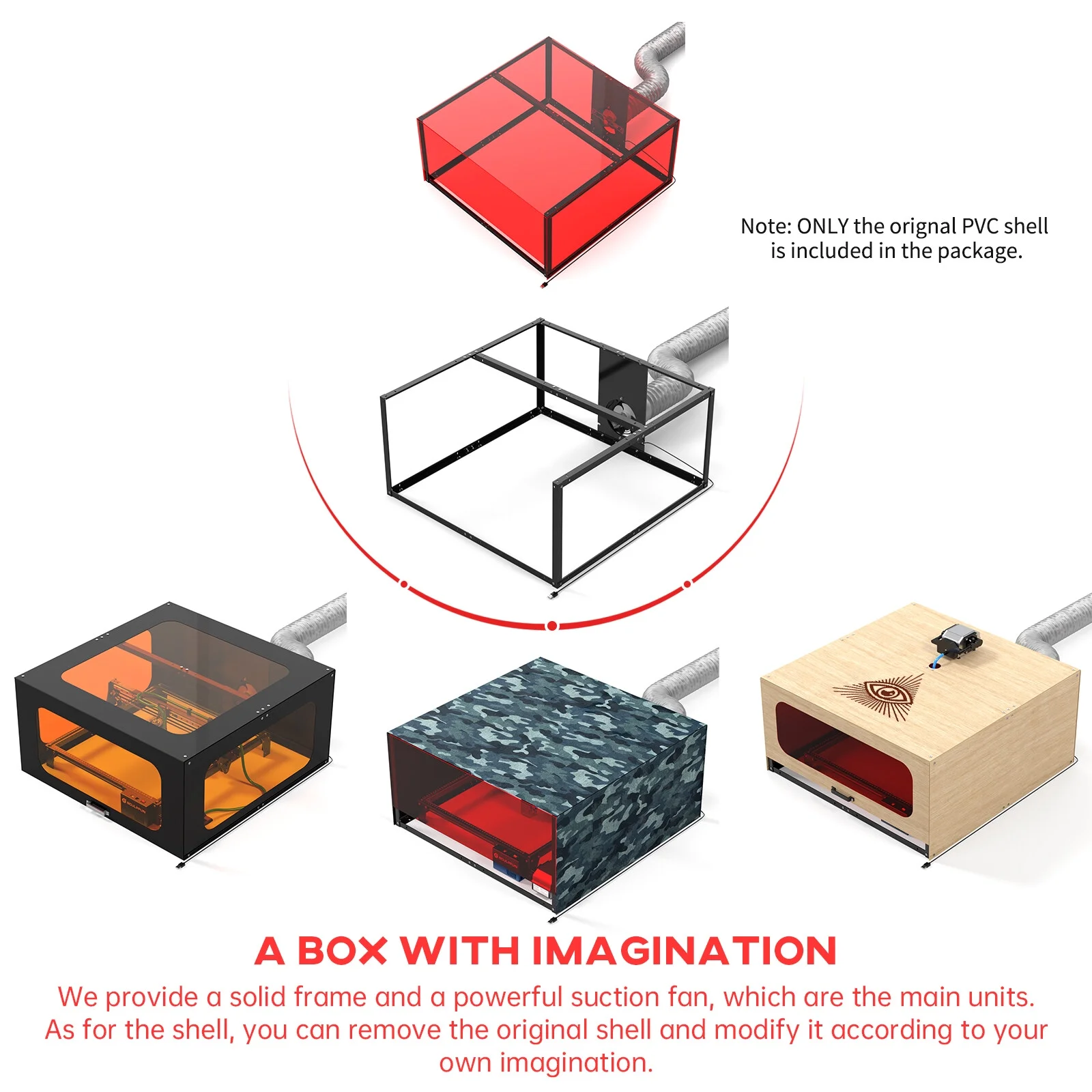 Original Laser Engraving Machine Dust-proof Protective Box 1440x720x360mm Smoke Exhaust with Powerful Suction Fan All-metal Structure PVC Enclosure Easy to Install