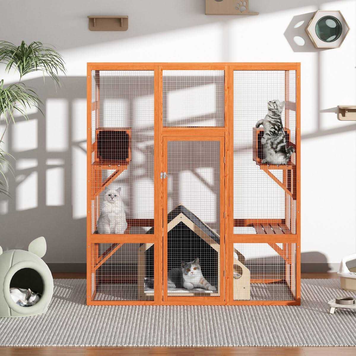 Coziwow Large Wooden Cat House Catio Enclosure - Pet Supplies online store