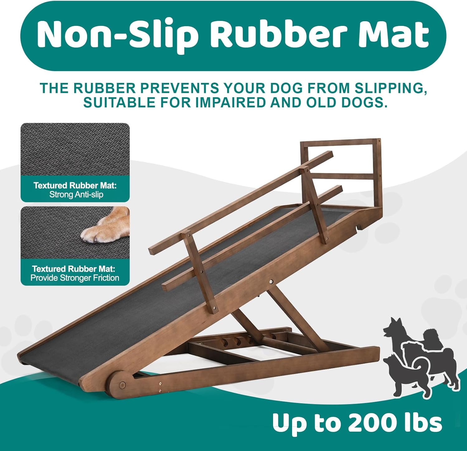 Dog Ramp, 5 Level Adjustable Folding Pet Ramp for High Bed, Upgrade Rubber Mat High Traction Ramp, Wooden Folding Pet Ramp for Bed, Couch,SUV, Natural Wood Pet Ramp for Small & Old Dogs & Cat