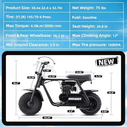 Mini Bike, Gas Dirt Bike, Minibike, Gas Powered Mini Bikes for Adults, 99cc-4 Stroke Pit Bike with Led Light, Min Dirtbike, Motorcycle Max Load 200 Lbs, Max Speed 28 Mph, Age13+