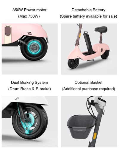OKAI EA10 Electric Scooter with Seat for Adults, Up to 25 Miles Range & 15.5MPH, 750W Peak Power Motor, Electric Moped Bike with 10" Vacuum Tires, Detachable Battery, LED Screen, Dual Brake