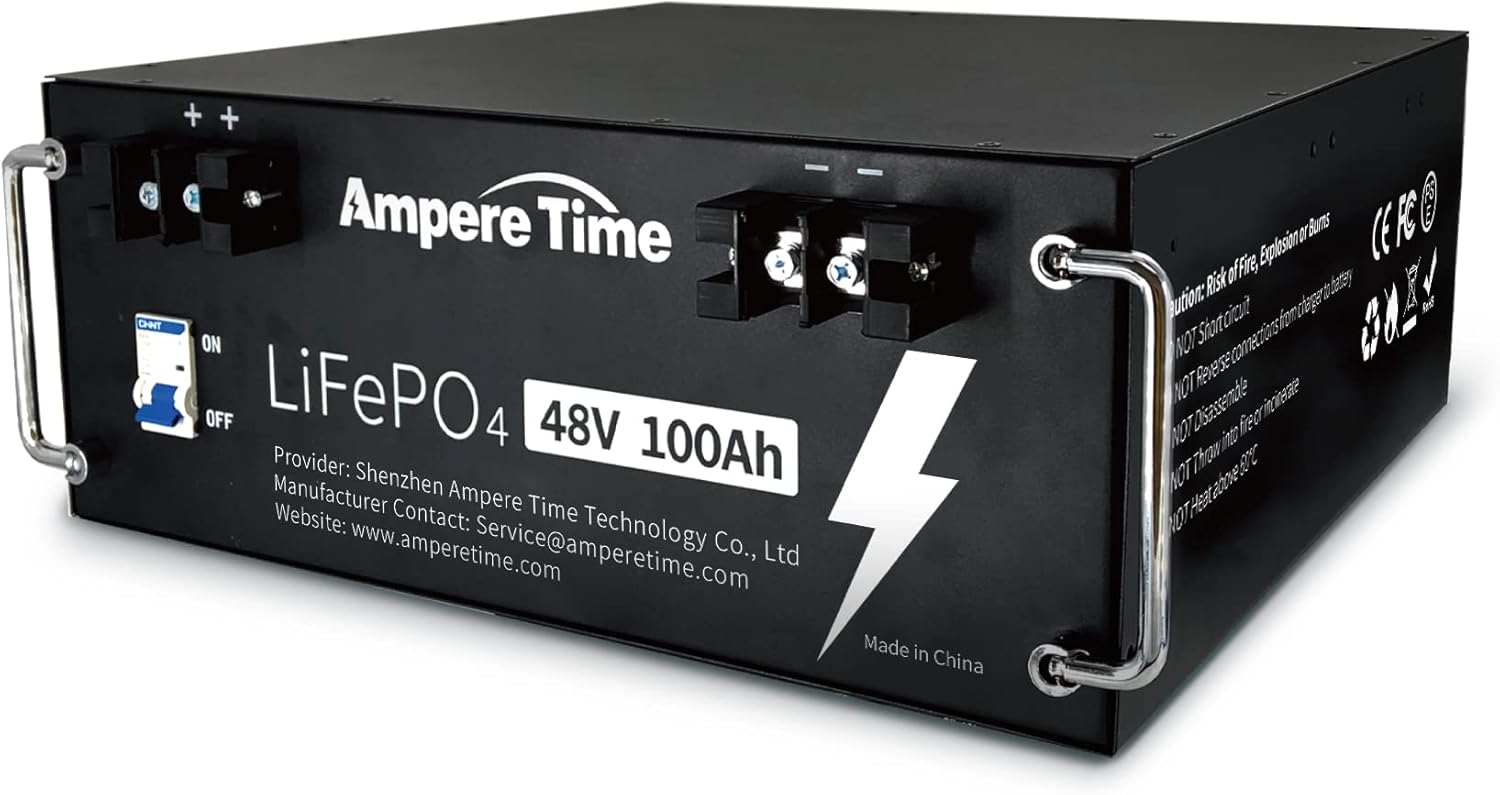 Ampere Time 12V 50Ah Lithium LiFePO4 Battery, Ideal Replacement for?12V 100Ah AGM SLA Battery, More Efficient Output & Much Lighter, 4000+ Cycles, Perfect for Boat, Security Devices, Camping, etc.