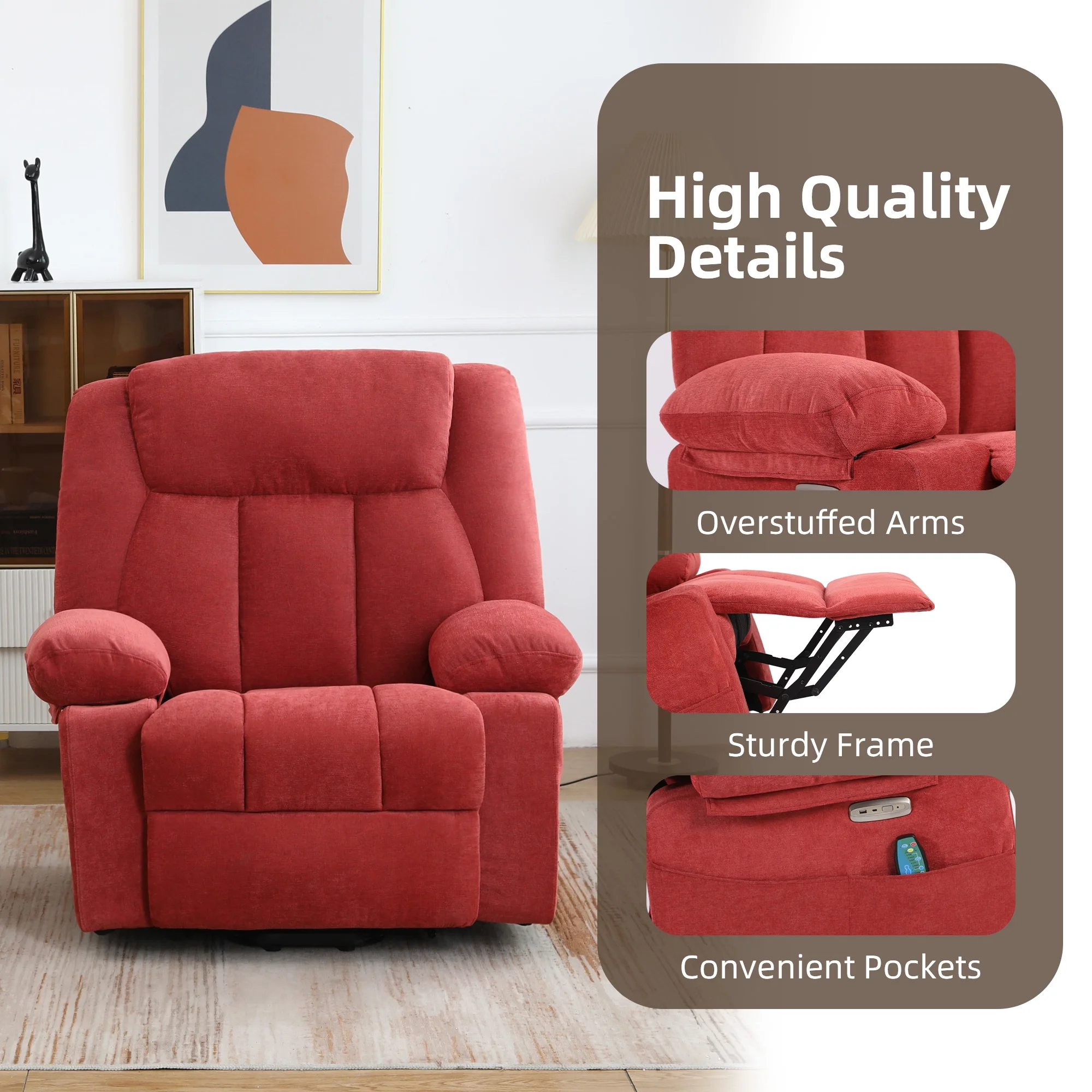 XINMICS Power Lift Recliner Chair for Elderly, Red