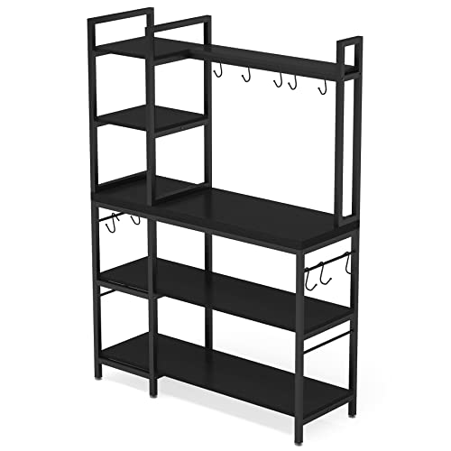 Tribesigns Bakers Rack with Storage Hutch for Kitchen, 43 inch Microwave Oven Stand, 5-Tier Kitchen Utility Storage Shelf, Kitchen Rack Organization and Storage with 10 Hooks for Kitchen, Dining Room