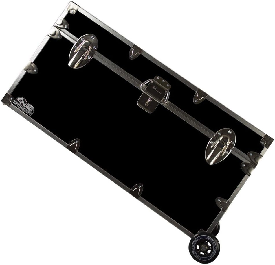 C&N Footlockers College Dorm Room & Summer Camp Lockable Trunk Footlocker with Wheels - Undergrad Trunk Available in 20 Colors - Large: 32 x 18 x 16.5 Inches (Black)