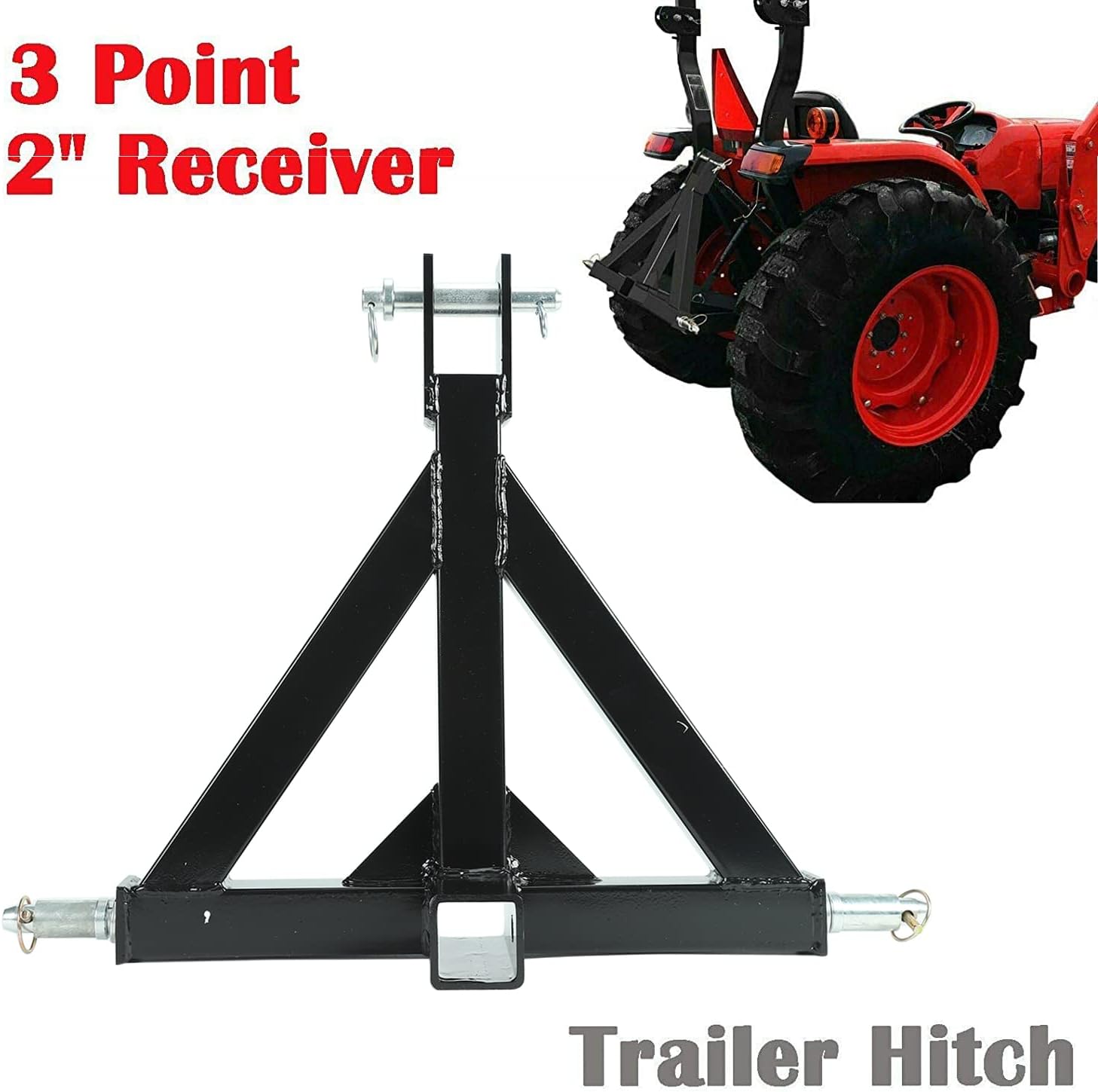 2 Receiver 3 Point Trailer Hitch Category 1 Tractor Tow Drawbar Adapter Compatible with BX Kubota John Deere LM25H WLM Tractor NorTrac Kioti Yanmar