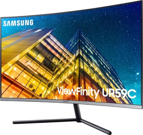 SAMSUNG 32" UR59 Series ViewFinity Curved Monitor, 4K UHD (3840x2160), 60Hz, 4ms, Display Port, 3-Sided Frameless, Eye Saver Mode, HDMI