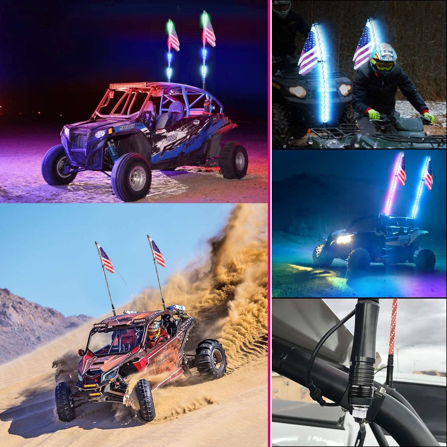 LED Whip Lights, Teochew-LED 2 Pack 5FT RGB Whips Light RGB Chasing Antenna Light Spiral Whip Lights for ATV UTV SXS RZR 4X4 Polaris Truck