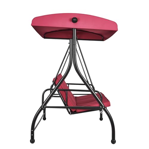 VEVOR 3-Seat Patio Swing Chair, Converting Canopy Swing, Outdoor Patio Porch with Adjustable Canopy, Removable Thick Cushion and Alloy Steel Frame, for Balcony, Backyard, Poolside, Brown