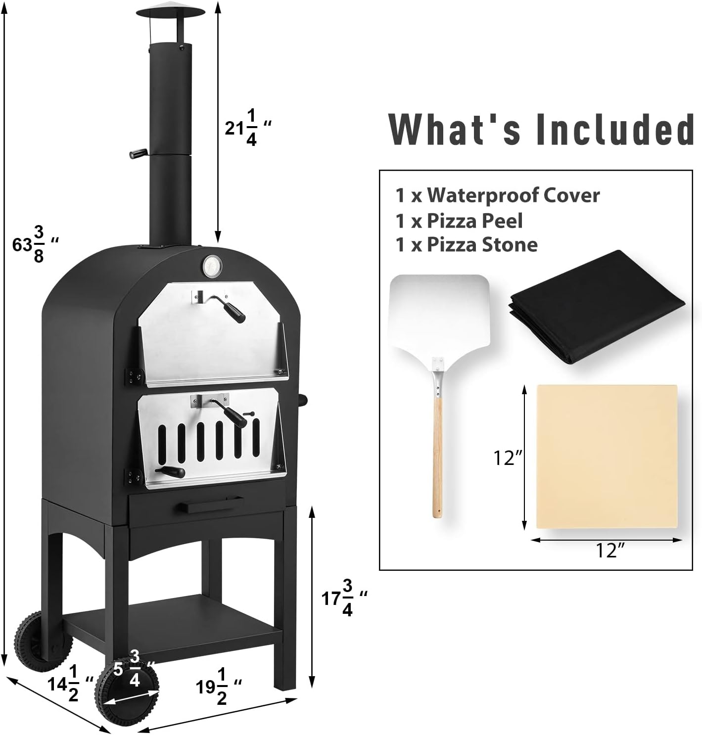 U-MAX Outdoor Pizza Oven Wood Fire with Waterproof Cover, Freestanding, Steel Pizza Grill, Pizza Maker Camping Cooker with Pizza Stone