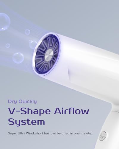 Ventris Ionic Hair Dryer Magnetic Diffuser,High Speed Styling Blow Dryer, Lightweight & Foldable for Travel Hair Dryer, Positive Negative Ion blowdryer