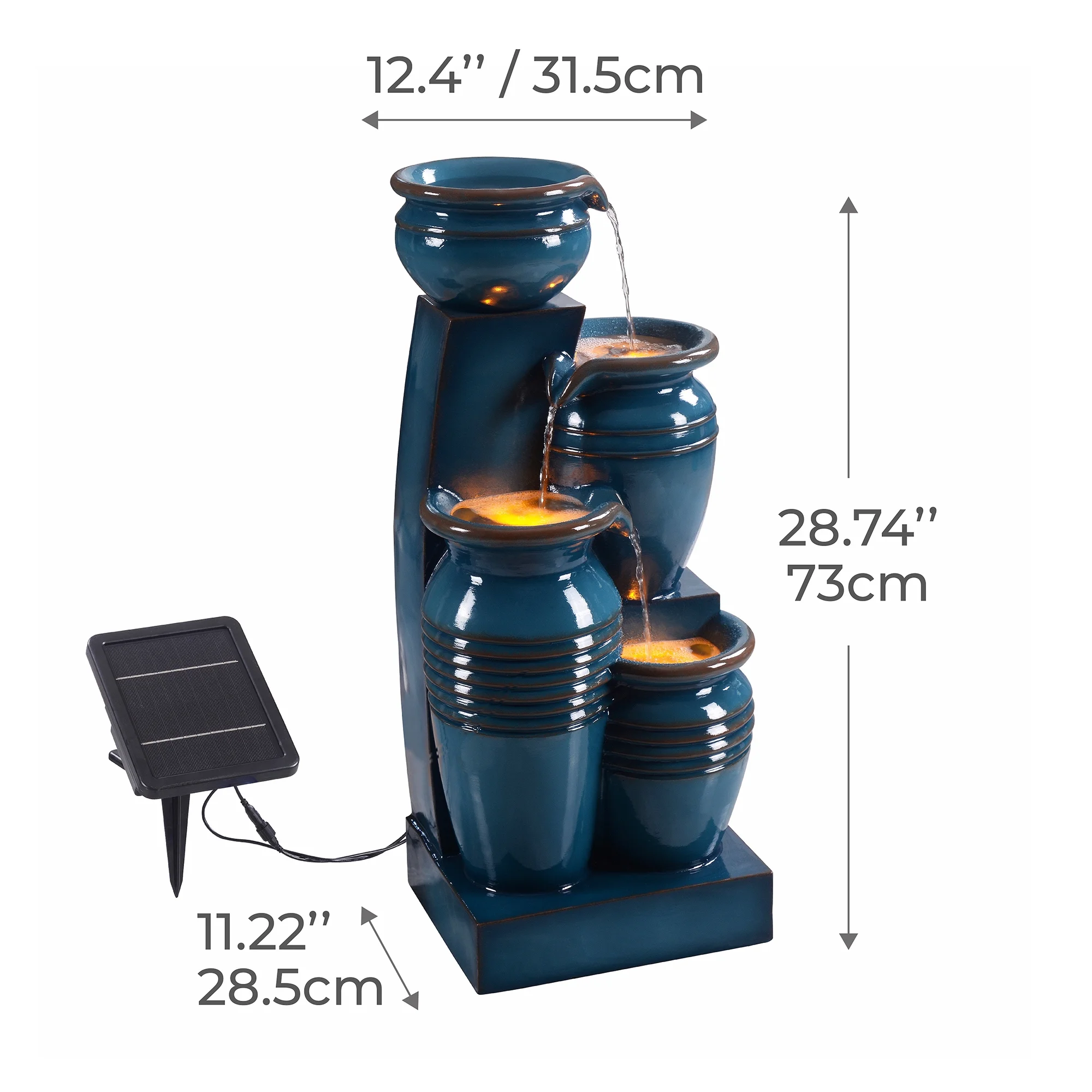 Teamson Home Outdoor 28.7" 4 Tier Cascading Bowl Solar Fountain Blue