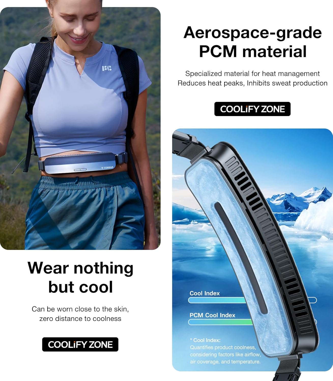 TORRAS 2024 COOLiFY ZONE Wearable Waist Fan with Max 15H Working Time, Strong Wind Power for Full Body Cooling fan, Rechargeable Belt Fan, Durable and Suitable for Outdoor Work and Sports