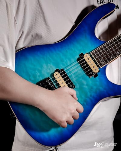 Leo Jaymz Electric Guitar Monsoon Series,Reverse Headstock,Mahogany Body,Roasted Maple Neck,Rosewood Fretboard,Locking Tuners,Rounded End Frets,AlnicoV Pickups,Fixed Bridge (Blue Flame)