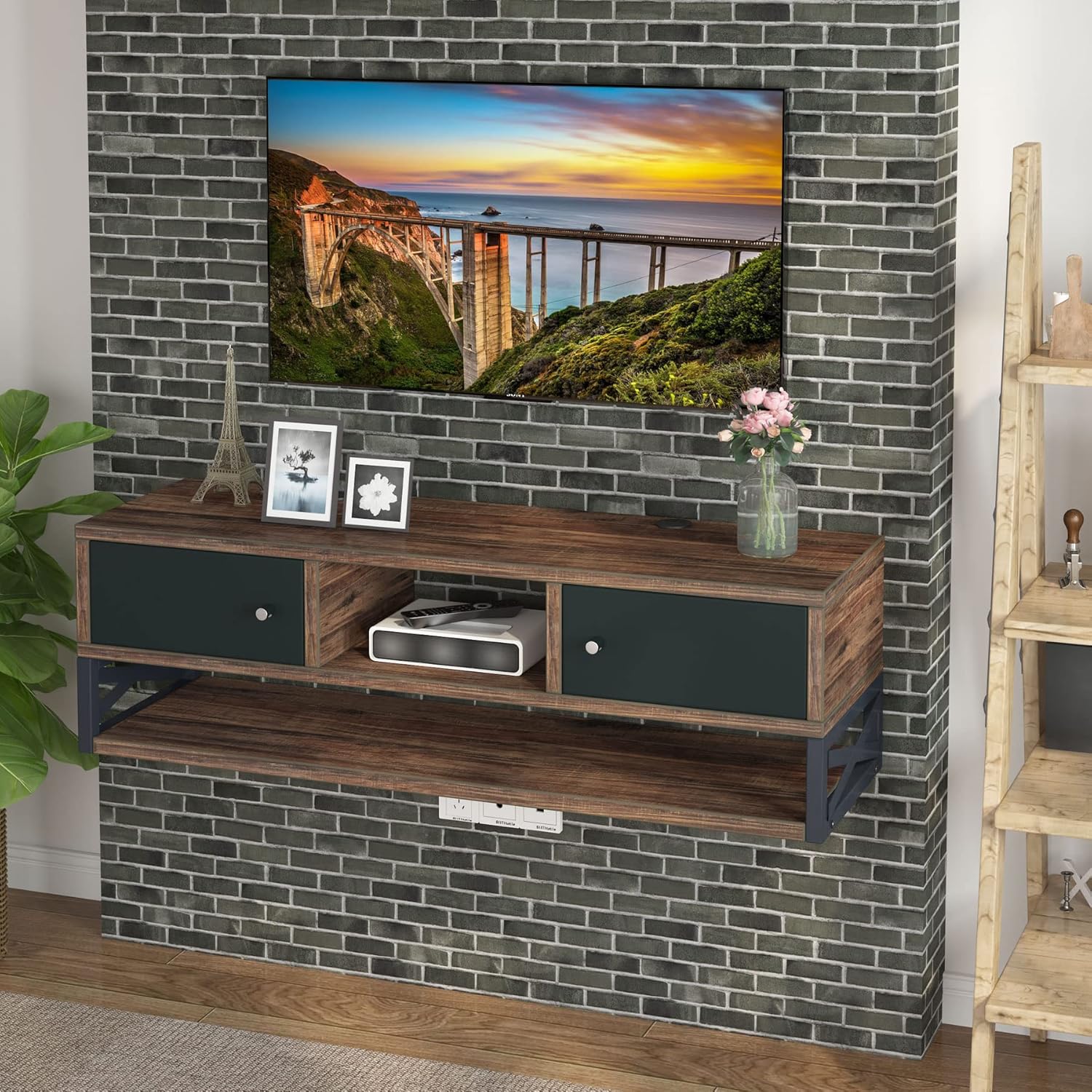 Tribesigns Floating TV Stand, 3-Tier Wall Mounted Media Console TV Shelf with Magnetic Suction Doors, TV Cabinet Entertainment Center Console Shelf for Living Room Bedroom