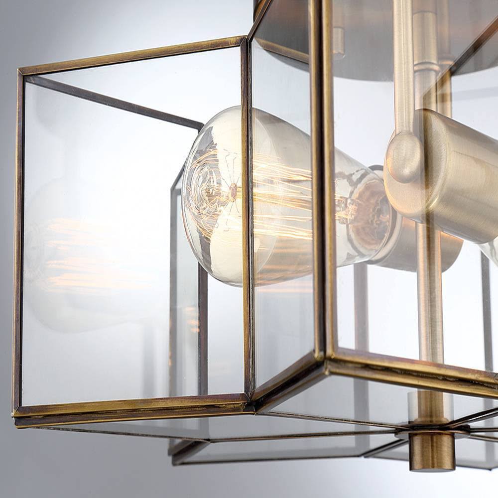 2-Light Natural Brass Semi-Flush Mount with Clear Glass