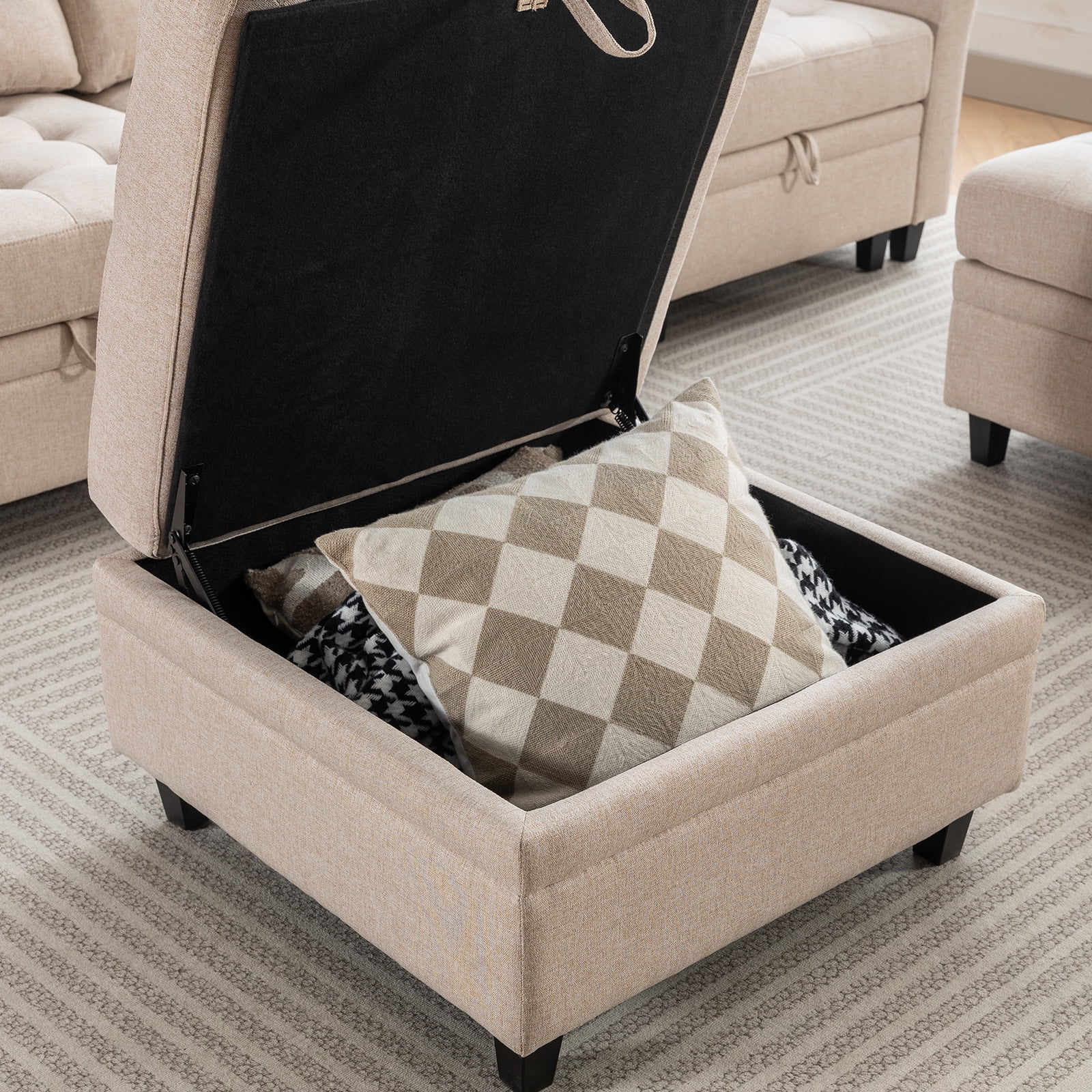 ijuicy Modern U/L Shaped Sectional Sofa Set with Storage Ottoman ,Oversized 6-Seat Modular Sofa Couch with Adjustable Armrest for Living Room,Beige