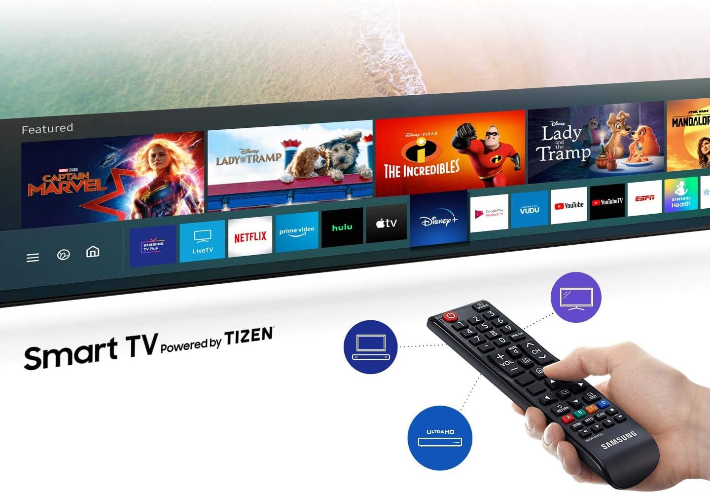 SAMSUNG UN55TU7000 55 inches 4K Ultra HD Smart LED TV (2020 Model) (Renewed)